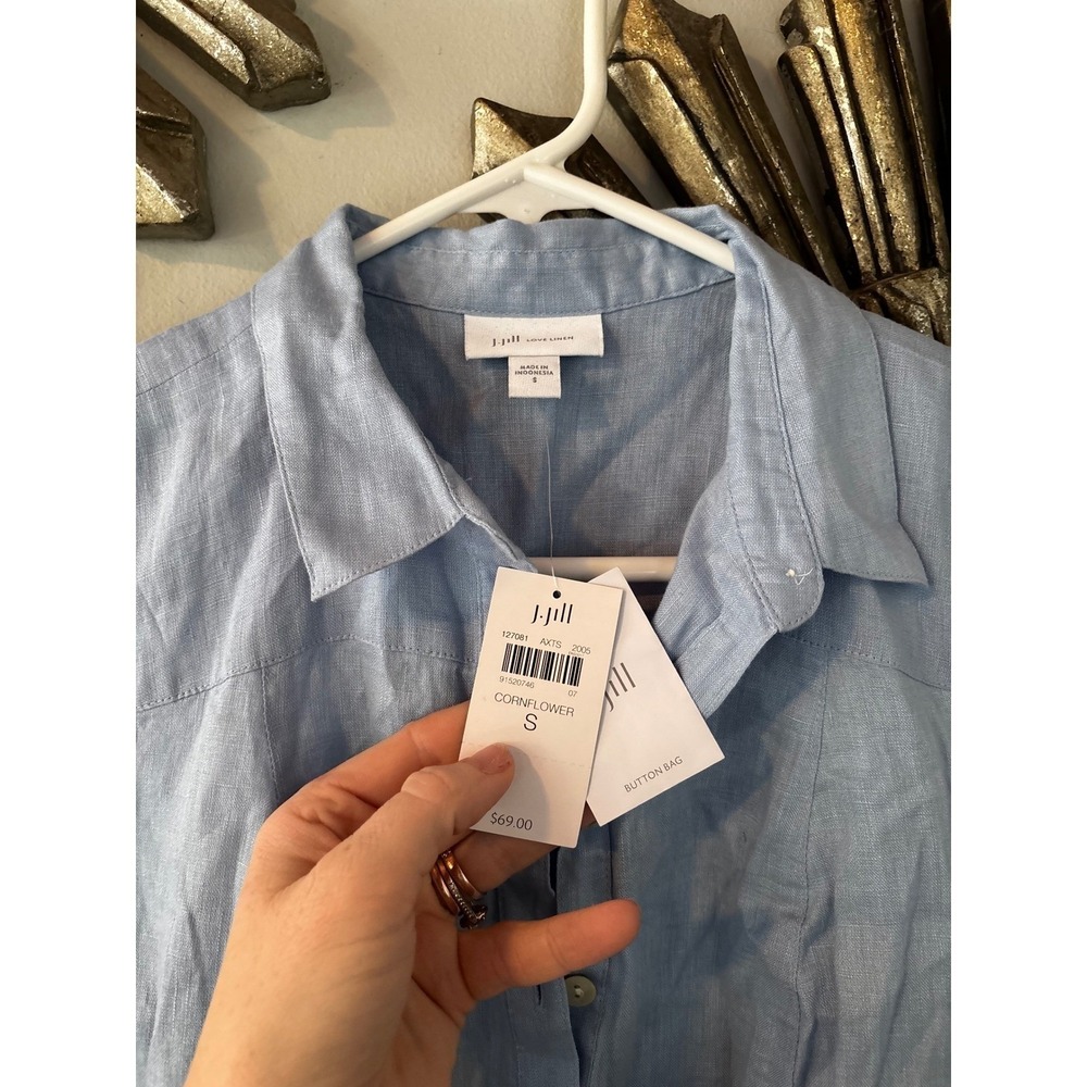 NWT $69 J Jill Cornflower Blue Linen Button Front Sleeveless Shirt Size S - Picture 2 of 7